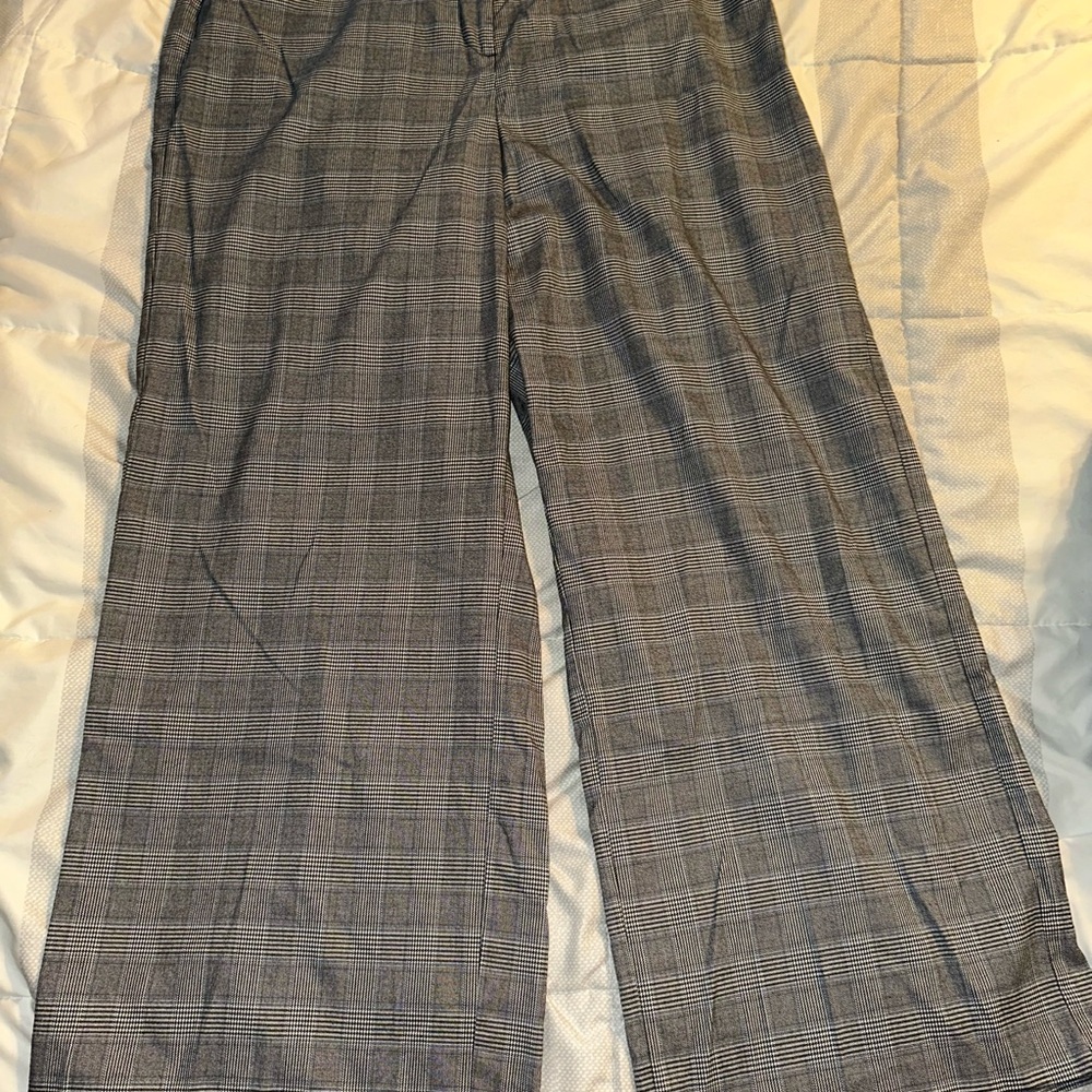 Lane Bryant Womens Wide-Leg Gray Checkered Pants